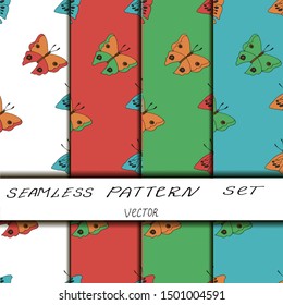 Seamless pattern butterfly  on white background. For textile, packaging, box, cardboard, packaging paper. 
Cartoon style. Vector