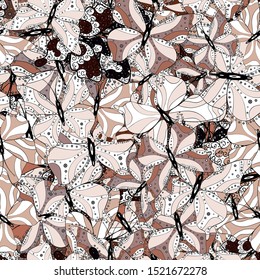 Seamless pattern with butterfly on white, beige and black background. Vector illustration. Cute background for design of fabric, paper, wrappers and wallpaper.