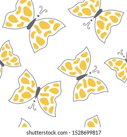 Seamless pattern with butterfly on white background, vector illustration