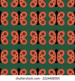 Seamless pattern with butterfly. Butterfly with orange wings on green background. Summer insects backdrop. Style design wallpaper print for children room or bed linen. 