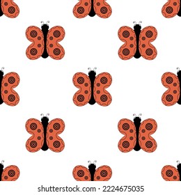 Seamless pattern with butterfly. Butterfly with orange wings on white background. Summer insects backdrop. Style design wallpaper print for children room or bed linen. 