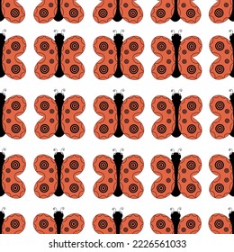 Seamless pattern with butterfly. Butterfly with orange wings on white background. Summer insects backdrop. Style design wallpaper print for children room or bed linen. 