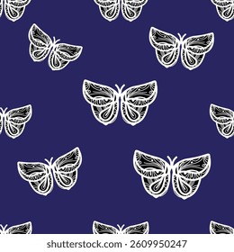 seamless pattern of butterfly ornament design vector illustration on blue background