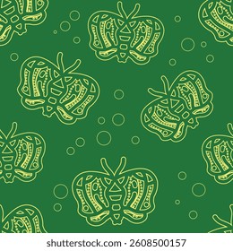 seamless pattern butterfly ornament yellow color with green background