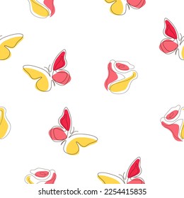 Seamless pattern butterfly and rose on white background for textile, cover, background, wallpaper