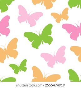 Seamless pattern with butterfly silhouettes. Vector cute pastel background