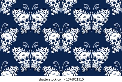 seamless pattern butterfly with skulls