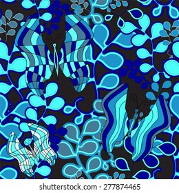 seamless pattern with butterfly. various butterfly and leaves. vector illustration