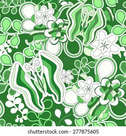 seamless pattern with butterfly. various butterfly and leaves. vector illustration