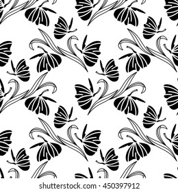 Seamless pattern with butterfly. Vector clip art.
