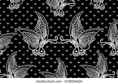 Seamless pattern with butterfly vector Illustration, Indonesian batik motif.