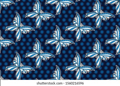 Seamless pattern with butterfly vector Illustration, Indonesian batik motif.