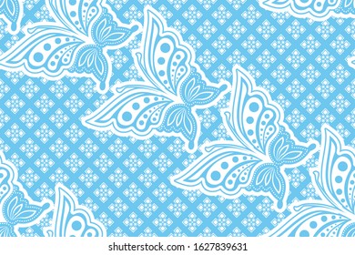 Seamless pattern with Butterfly vector Illustration, Indonesian batik motif