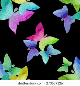 seamless pattern with butterfly in watercolor style