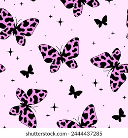 Seamless pattern with butterfly. Y2k retro style. Vector background.