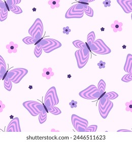 Patrón sin costuras con mariposa. Estilo retro Y2k. Fondo de Vector.