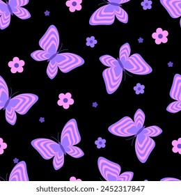 Seamless pattern with butterfly. Y2k retro style. Vector background.