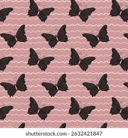Seamless pattern with butterfly. Y2k retro style. Vector background.
