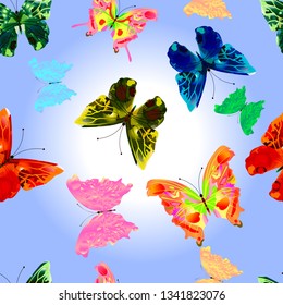 Seamless pattern with butterflys with a colorful pattern on the wings. Vector illustration.
