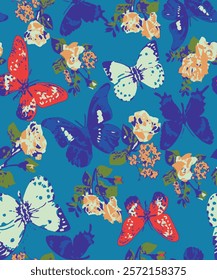 Seamless pattern butterfly's  with decorative geometric and abstract elements