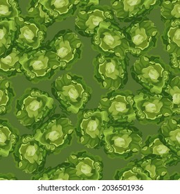 Ensalada sin foco de mariposa sobre fondo verde. Ornamento moderno con lechuga. Plantilla de planta aleatoria para tela. Diseñar ilustración vectorial.