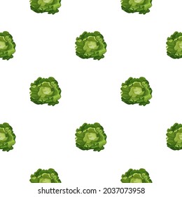 Seamless pattern Butterhead salad on white background. Simple ornament with lettuce. Geometric plant template for fabric. Design vector illustration.