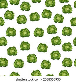 Seamless pattern Butterhead salad on white background. Simple ornament with lettuce. Random plant template for fabric. Design vector illustration.