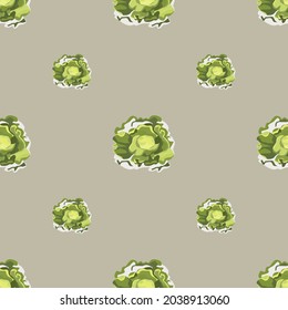 Ensalada de mariposa sin foco sobre fondo marrón claro. Simple adorno con lechuga. Plantilla de planta geométrica para tela. Diseñar ilustración vectorial.