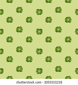 Seamless pattern Butterhead salad on pastel background. Minimalistic ornament with lettuce. Geometric plant template for fabric. Design vector illustration.