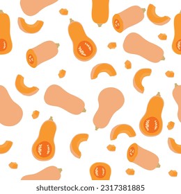 A seamless pattern of butternut pumpkin isolated on white background. vector illustration.