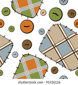 seamless pattern with buttons and checkered patches