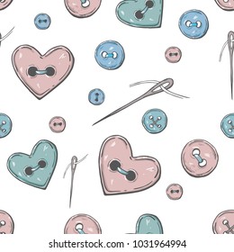 Seamless pattern with buttons and needles