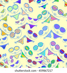 seamless pattern c separate swimwear on a yellow background vector illustration