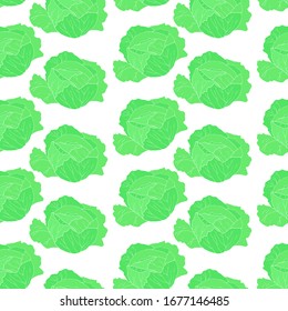Seamless pattern with cabbage. Green silhouette.  Art can be used for packaging design element; menu design. 
