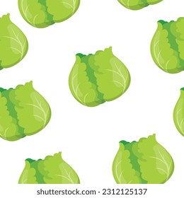 Seamless pattern of Cabbage leaves arranged randomly. Vector illustration.