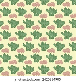 seamless pattern with cabbage and mushroom vector design cute pastel colour 
