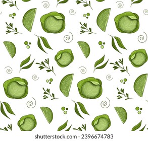 seamless pattern Cabbage vector illustration. Design kale day, healthy food, health day, recipes. Colorful background cartoon assorted cabbage for cover, print, book decoration, postcard, web element.