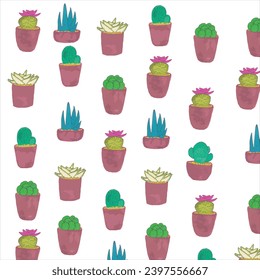 seamless pattern cacti different varieties Echinopsis mammillaria ariocarpus astrophytum prickly pear Echinopsis background cover for printing cards textile banner