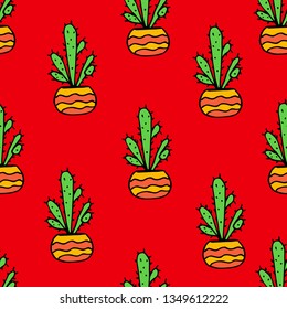 
Seamless pattern of cacti from hand vector. Cute illustration in african style. Bright, juicy color
