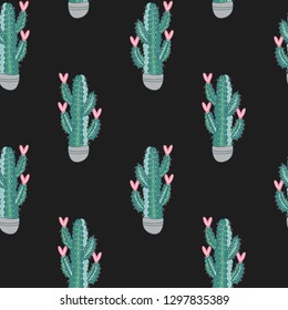 seamless pattern of cacti with hearts. suitable for wrapping paper, cloth.