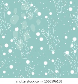 Seamless Pattern with Cacti and leaves. Scandinavian Style. Vector Illustration