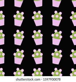 Seamless pattern with cacti on a black background. Vector.
