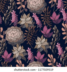 Seamless pattern with cacti on a blue background