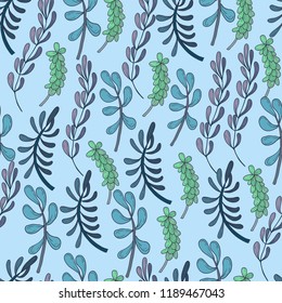 Seamless pattern with cacti on a blue background