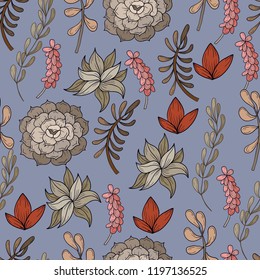 Seamless pattern with cacti on a blue background