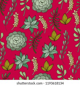 Seamless pattern with cacti on a pink background