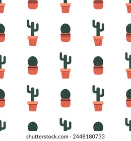 Seamless pattern with cacti on white background