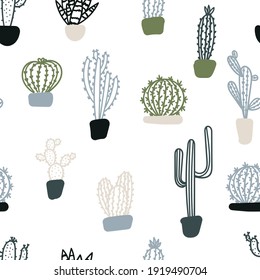 Seamless pattern with cacti in the Scandinavian style.