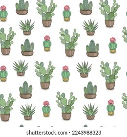 Seamless pattern with cacti in the Scandinavian style. Vector illustration