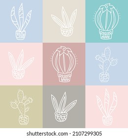 Seamless pattern with cacti, spots and squares. Vector illustration.